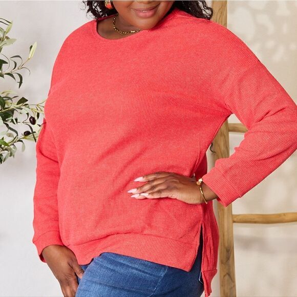 Basic Bae Round Neck Drop Shoulder Slit Sweatshirt sz L - Picture 6 of 9